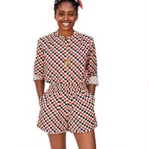 Clare V St. Martin Parisian Checkered Red and Navy Shirt XS